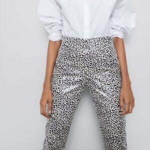 Zara Black Cheetah Leopard Print High Rise Shine Legging Pants